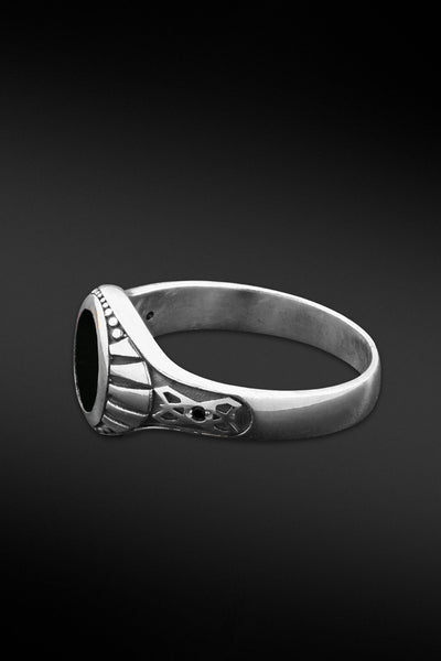 Shop Artisan Jewellery Brand Helios Sterling Silver and Onyx Stone Gothic Ring at Erebus
