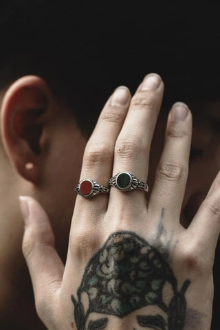 Shop Artisan Jewellery Brand Helios Sterling Silver and Red Jasper Stone Gothic Ring at Erebus