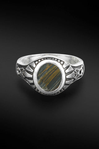 Shop Artisan Jewellery Brand Helios Sterling Silver and Tiger Eye Gothic Ring at Erebus