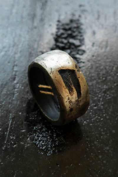 Shop Emerging Slow Fashion Avant-garde Jewellery Brand Surface Cast Blackened Bronze Hack Ring at Erebus