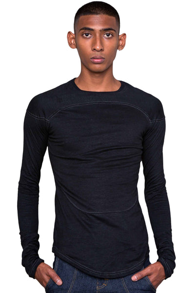 Shop Emerging Slow Fashion Genderless Alternative Avant-garde Designer Mark Baigent Wōlfin Collection Black HisHerTheir Long Sleeve T-Shirt at Erebus
