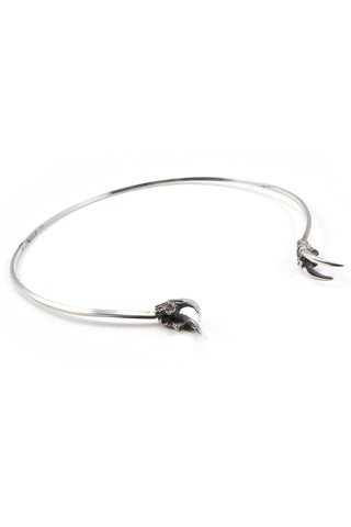 Shop emerging slow fashion jewellery brand Eilisain Hunted II Double Owl Talon Torc Silver Necklace - Erebus