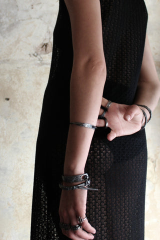 Shop Slow Fashion Artisanal Dark Jewellery Designer Maya Noach Oxidised Sterling Silver Shackle Bracelet at Erebus
