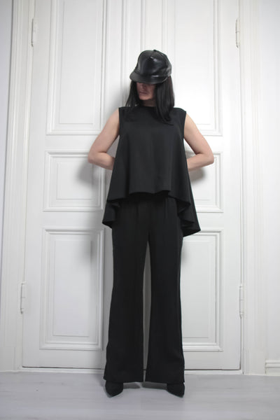Shop Emerging Contemporary Conscious Womenswear Brand Too Damn Expensive Black Draped Sleeveless Top at Erebus