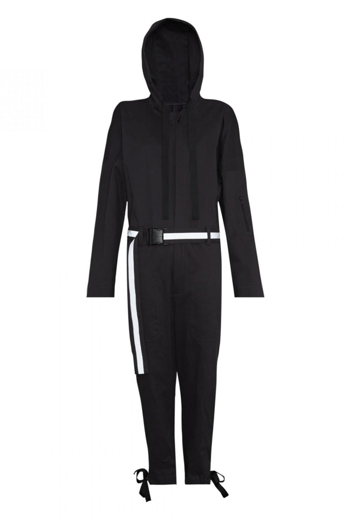 Shop Emerging Unisex Street Brand Monochrome Dark Grey Jumpsuit with Reflective Belt at Erebus