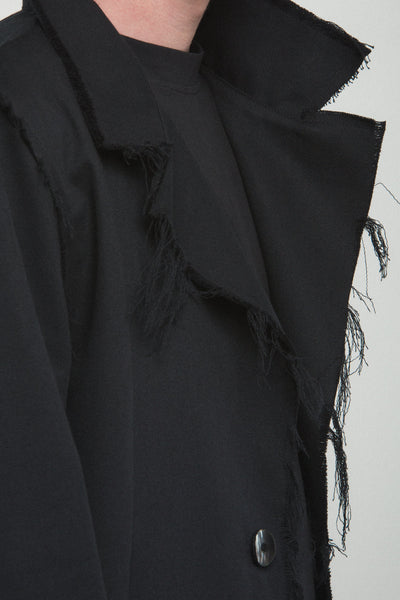 Shop Conscious Contemporary Menswear Brand Zsigmond Kudus SS23 Collection Black Organic Cotton Hand-painted Kárkán Jacket at Erebus