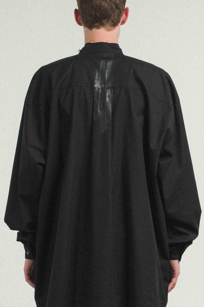 Shop Conscious Contemporary Menswear Brand Zsigmond Kudus SS23 Collection Black Organic Cotton Loose Fit Keled Shirt at Erebus