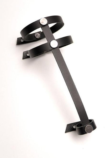 Shop emerging slow fashion accessory brand Aumorfia black leather TDF cuff - Erebus - 2