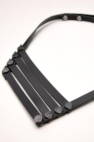 Shop emerging slow fashion accessory brand Aumorfia black leather VN necklace - Erebus - 3