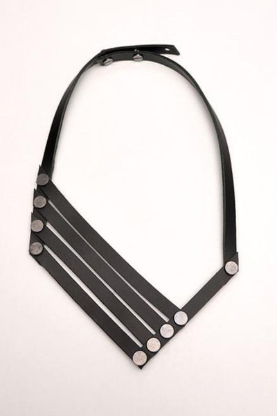 Shop emerging slow fashion accessory brand Aumorfia black leather VN necklace - Erebus - 1