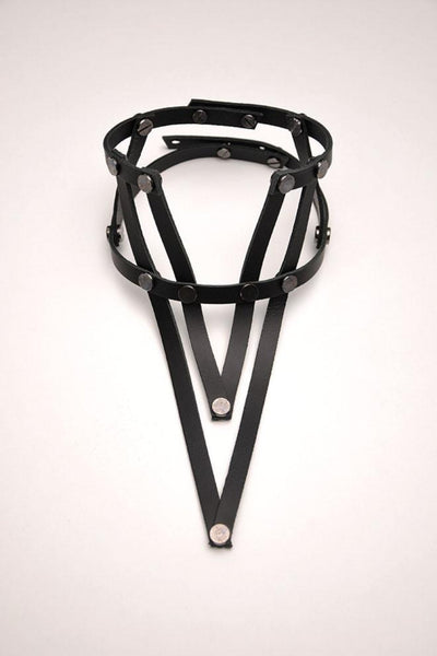 Shop emerging slow fashion accessory brand Aumorfia black leather VXL necklace - Erebus - 2