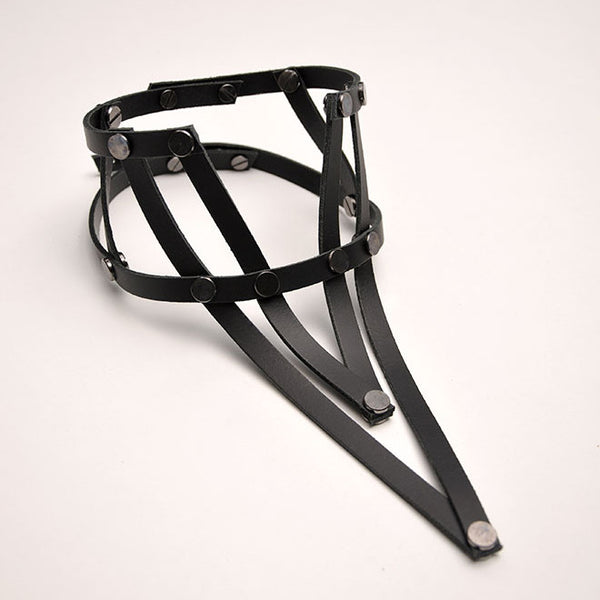 Shop emerging slow fashion accessory brand Aumorfia black leather VXL necklace - Erebus - 1
