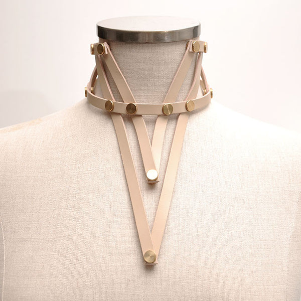 Shop emerging slow fashion accessory brand Aumorfia nude leather VXL necklace - Erebus - 8
