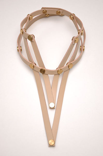 Shop emerging slow fashion accessory brand Aumorfia nude leather VXL necklace - Erebus - 6