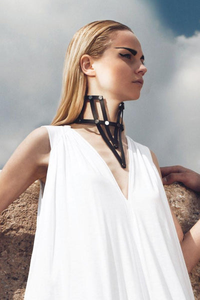 Shop emerging slow fashion accessory brand Aumorfia black leather VXL necklace - Erebus - 10
