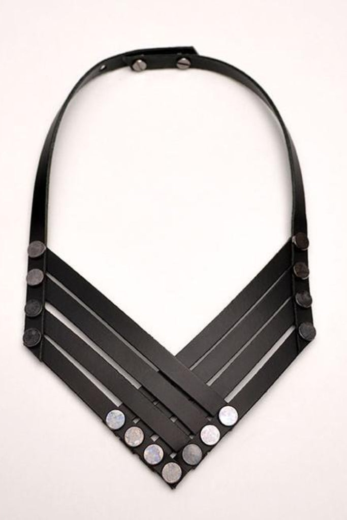 Shop emerging slow fashion accessory brand Aumorfia black leather VX necklace - Erebus - 1