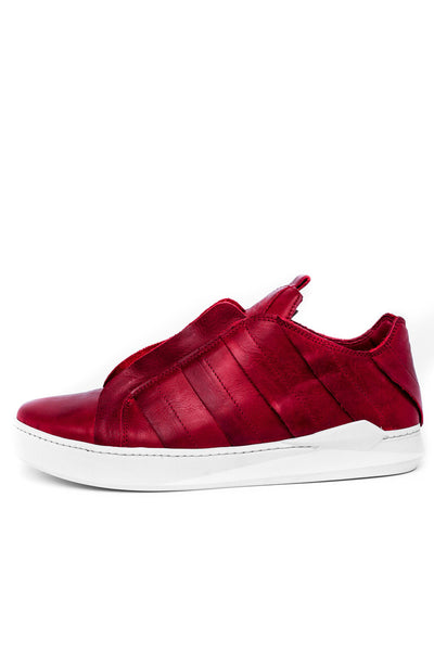 Shop emerging slow fashion unisex shoe brand EZ Lab Sneakers red on white Panelled Leather  Sneakers - Erebus