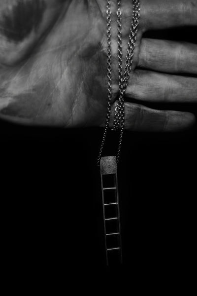 Shop Emerging Slow Fashion Avant-garde Jewellery Designer David Gaboriau Oxidised Silver Ladder Necklace at Erebus