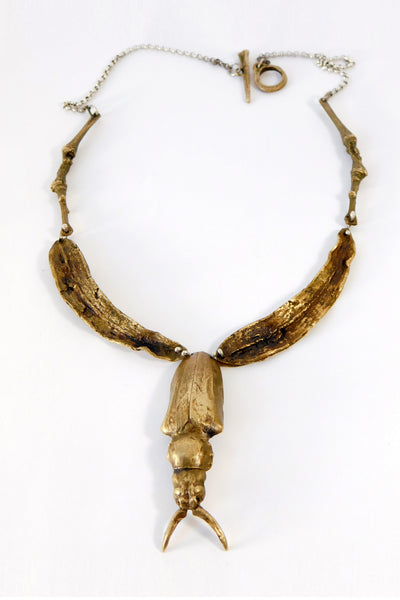 Shop Emerging Slow Fashion Conscious Designer Stacy Hopkins Jewelry Bronze Dorysthenes Walkeri Longhorn Beetleand Costa Rican Pods Necklace at Erebus