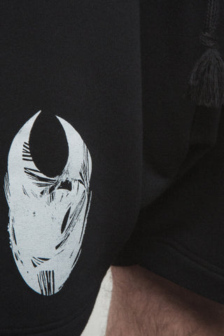 Shop Conscious Contemporary Menswear Brand Zsigmond Kudus SS23 Collection Black Organic Cotton Maska Shorts at Erebus