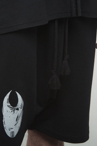 Shop Conscious Contemporary Menswear Brand Zsigmond Kudus SS23 Collection Black Organic Cotton Maska Shorts at Erebus