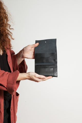 Shop Emerging Conscious Avant-garde Designer Brand MDK Miranda Kaloudis Black Leather Minimalistic Wallet at Erebus