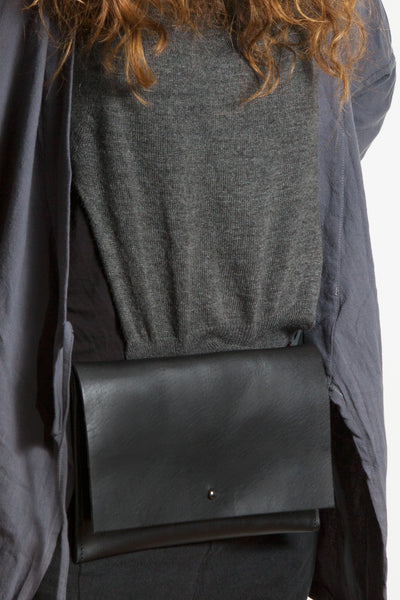 Shop Emerging Conscious Avant-garde Designer Brand MDK Miranda Kaloudis Black Waxed Vachetta Leather Minimalistic Bag at Erebus