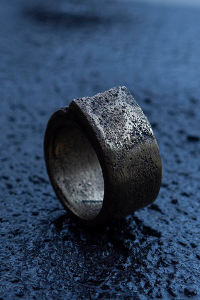 Shop Emerging Slow Fashion Avant-garde Jewellery Brand Surface Cast Blackened Bronze Mid Simulation 1 Ring at Erebus