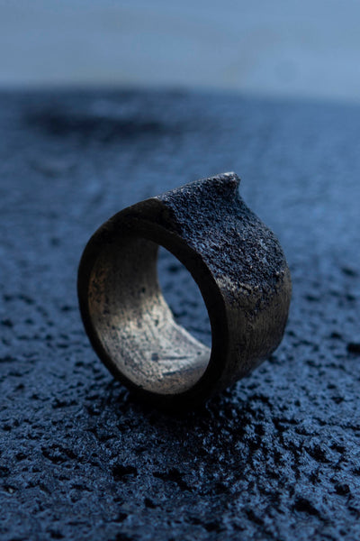 Shop Emerging Slow Fashion Avant-garde Jewellery Brand Surface Cast Blackened Bronze Mid Simulation 2 Ring at Erebus
