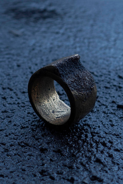 Shop Emerging Slow Fashion Avant-garde Jewellery Brand Surface Cast Blackened Bronze Mid Simulation 2 Ring at Erebus