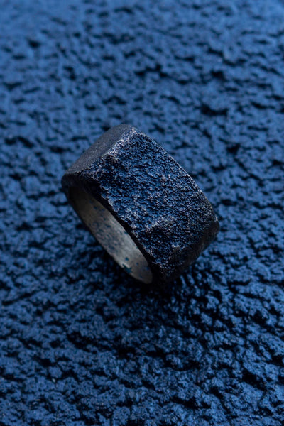 Shop Emerging Slow Fashion Avant-garde Jewellery Brand Surface Cast Blackened Bronze Mid Simulation 3 Ring at Erebus