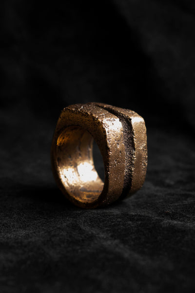 Shop Emerging Slow Fashion Avant-garde Jewellery Brand Surface Cast Blackened Bronze R1 Mid Ring at Erebus