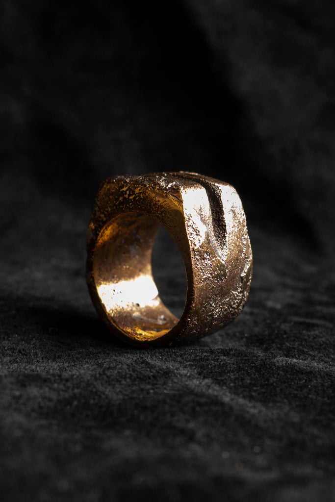 Shop Emerging Slow Fashion Avant-garde Jewellery Brand Surface Cast Blackened Bronze R2 Mid Ring at Erebus