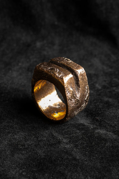 Shop Emerging Slow Fashion Avant-garde Jewellery Brand Surface Cast Blackened Bronze R2 Mid Ring at Erebus