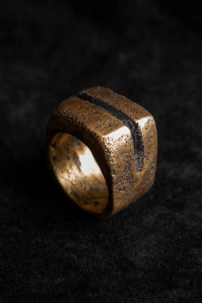 Shop Emerging Slow Fashion Avant-garde Jewellery Brand Surface Cast Blackened Bronze R3 Mid Ring at Erebus