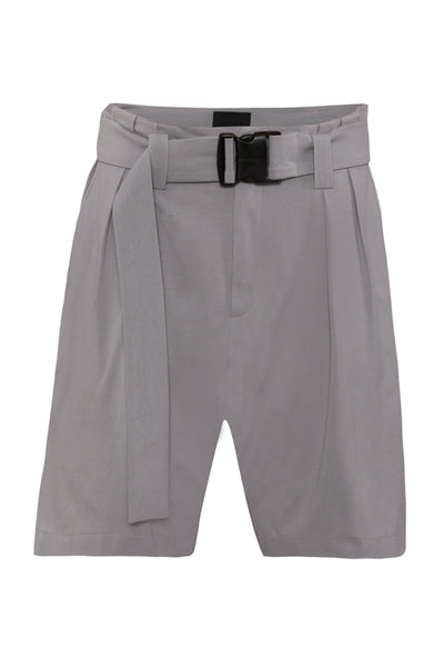 Shop Emerging Unisex Street Brand Monochrome Grey Belted Gusset Shorts at Erebus