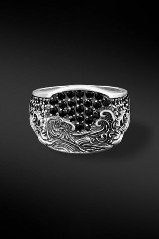 Shop Artisan Jewellery Brand Helios Sterling Silver with Black Cubic Zirconia Nami Ring at Erebus