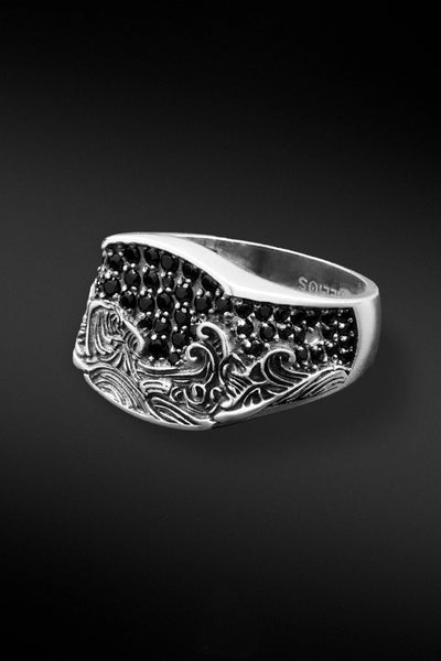 Shop Artisan Jewellery Brand Helios Sterling Silver with Black Cubic Zirconia Nami Ring at Erebus