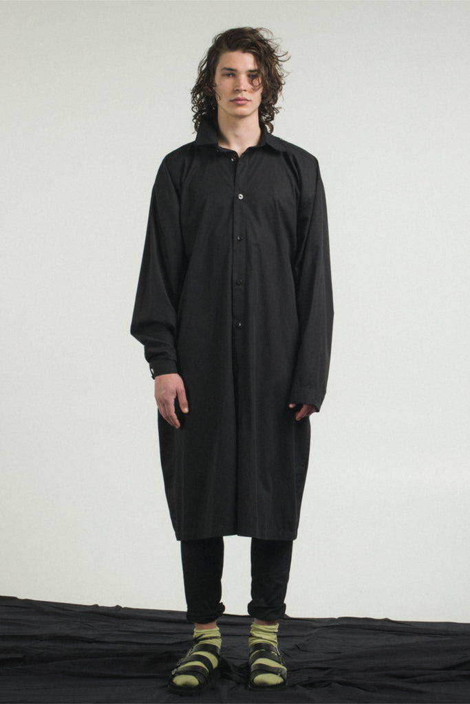 Shop Conscious Contemporary Menswear Brand Zsigmond Kudus SS23 Collection Black Organic Cotton Obor Robe at Erebus