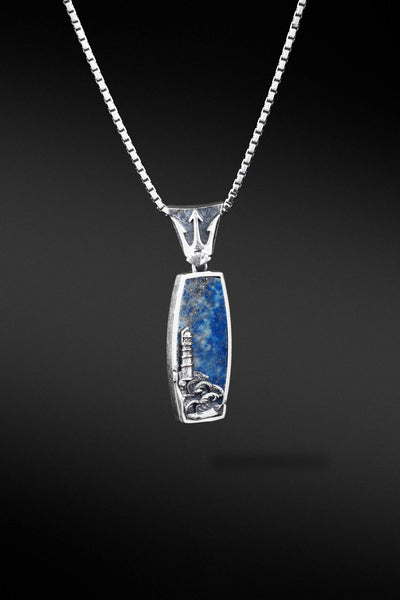 Shop Artisan Jewellery Brand Helios Sterling Silver with Lapis Orientate Pendant Necklace -Erebus