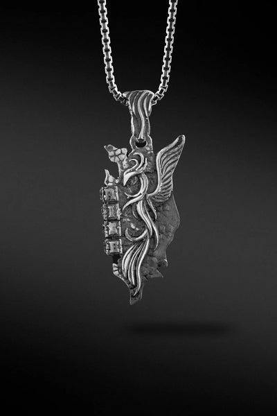 Shop Artisan Jewellery Brand Helios Sterling Silver Phoenix Pendant Necklace at Erebus
