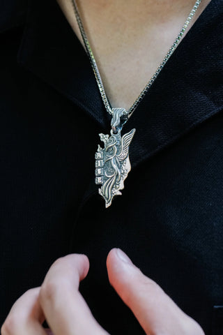 Shop Artisan Jewellery Brand Helios Sterling Silver Phoenix Pendant Necklace at Erebus