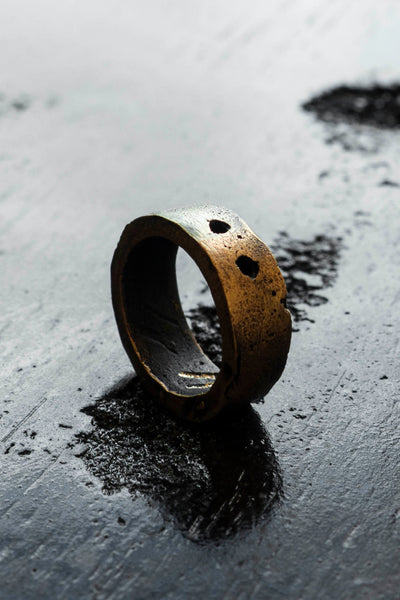 Shop Emerging Slow Fashion Avant-garde Jewellery Brand Surface Cast Blackened Bronze Puncture Ring at Erebus