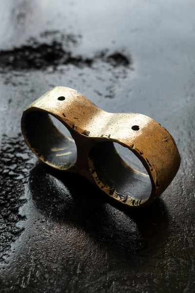 Shop Emerging Slow Fashion Avant-garde Jewellery Brand Surface Cast Blackened Bronze Puncture Double Ring at Erebus
