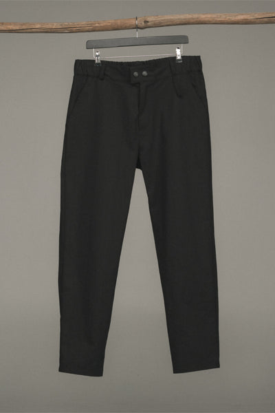 Shop Conscious Contemporary Menswear Brand Zsigmond Kudus SS23 Collection Black Cotton Relaxed Fit Raven Trousers at Erebus
