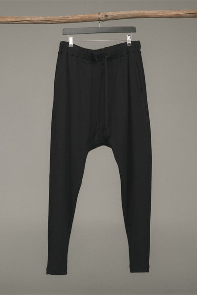 Shop Conscious Contemporary Menswear Brand Zsigmond Kudus SS23 Collection Black Stretch Cotton Ravó Jogging Pants at Erebus