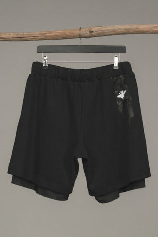 Shop Conscious Contemporary Menswear Brand Zsigmond Kudus SS23 Collection Black Stretch Cotton Layered Ravó Shorts at Erebus