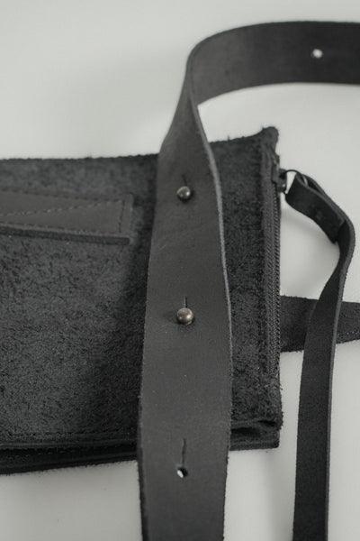 Shop Conscious Contemporary Menswear Brand Zsigmond x Linda Gergely Collaboration Limited Edition Black Calf Leather Robust Double Case Cross Body Bag at Erebus