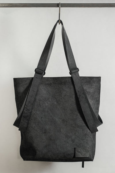 Shop Conscious Contemporary Menswear Brand Zsigmond x Linda Gergely Collaboration Limited Edition Black Calf Leather Robust Tote Bag at Erebus