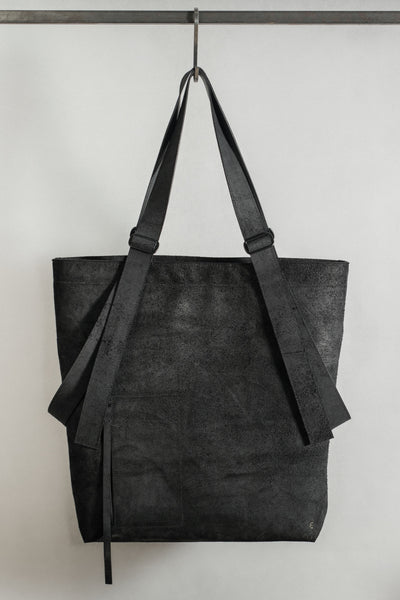 Shop Conscious Contemporary Menswear Brand Zsigmond x Linda Gergely Collaboration Limited Edition Black Calf Leather Robust Tote Bag at Erebus
